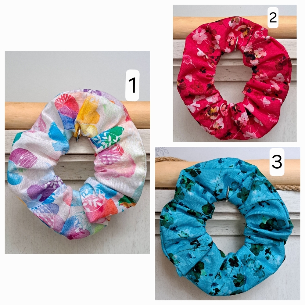 ONE Colorful Patterned Scrunchie Hair Tie Floral White Red Blue Cotton